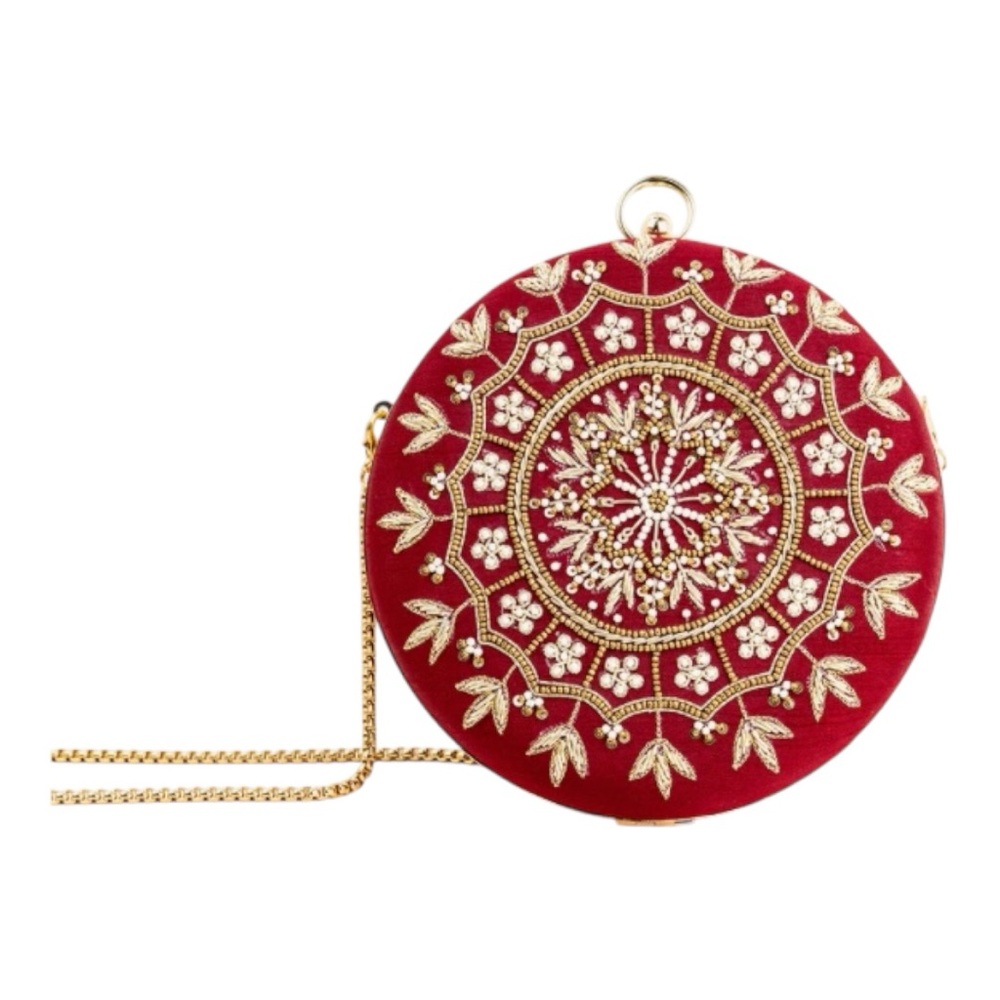 Elegant Red Embroidered Clutch